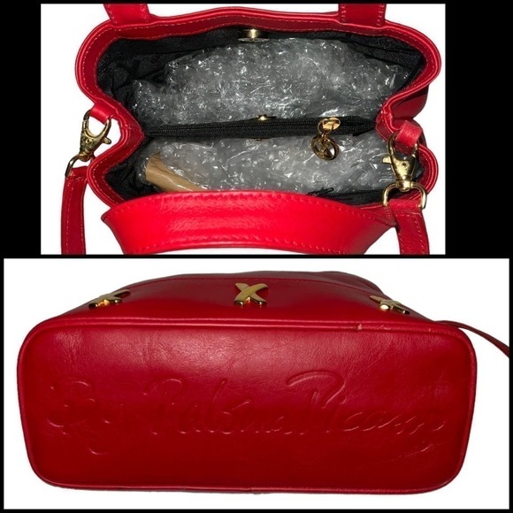 Paloma Picasso Vintage Red Leather Crossbody Bag Top Handle Bag Made in Italy - Picture 11 of 16